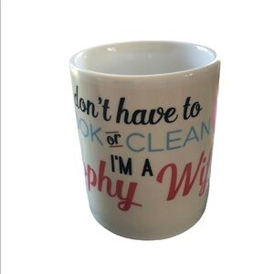 Trophy Wife Coffee Tea Mug White Graphics Retro 16OZ Porcelain Lucky Man